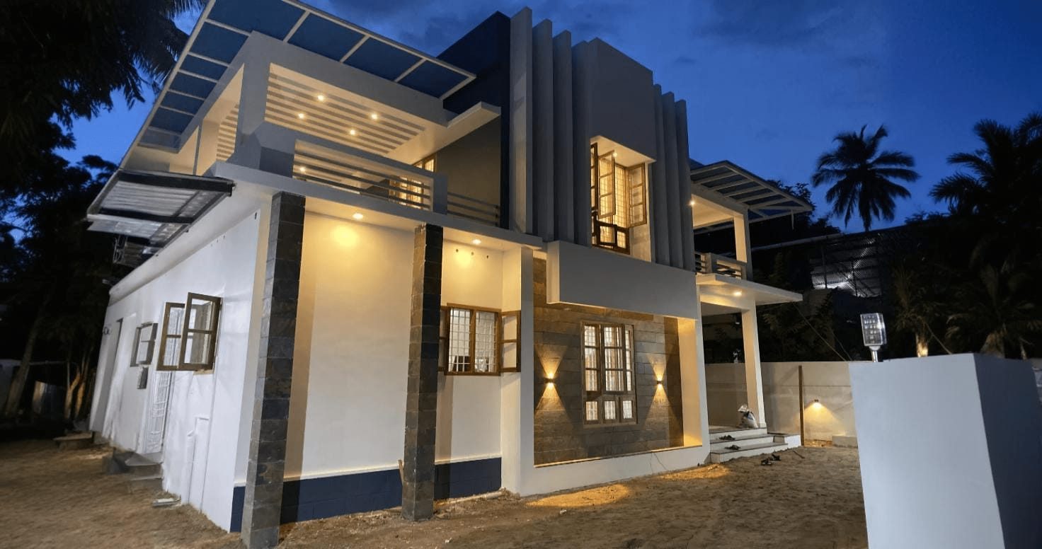 Completed home, night view